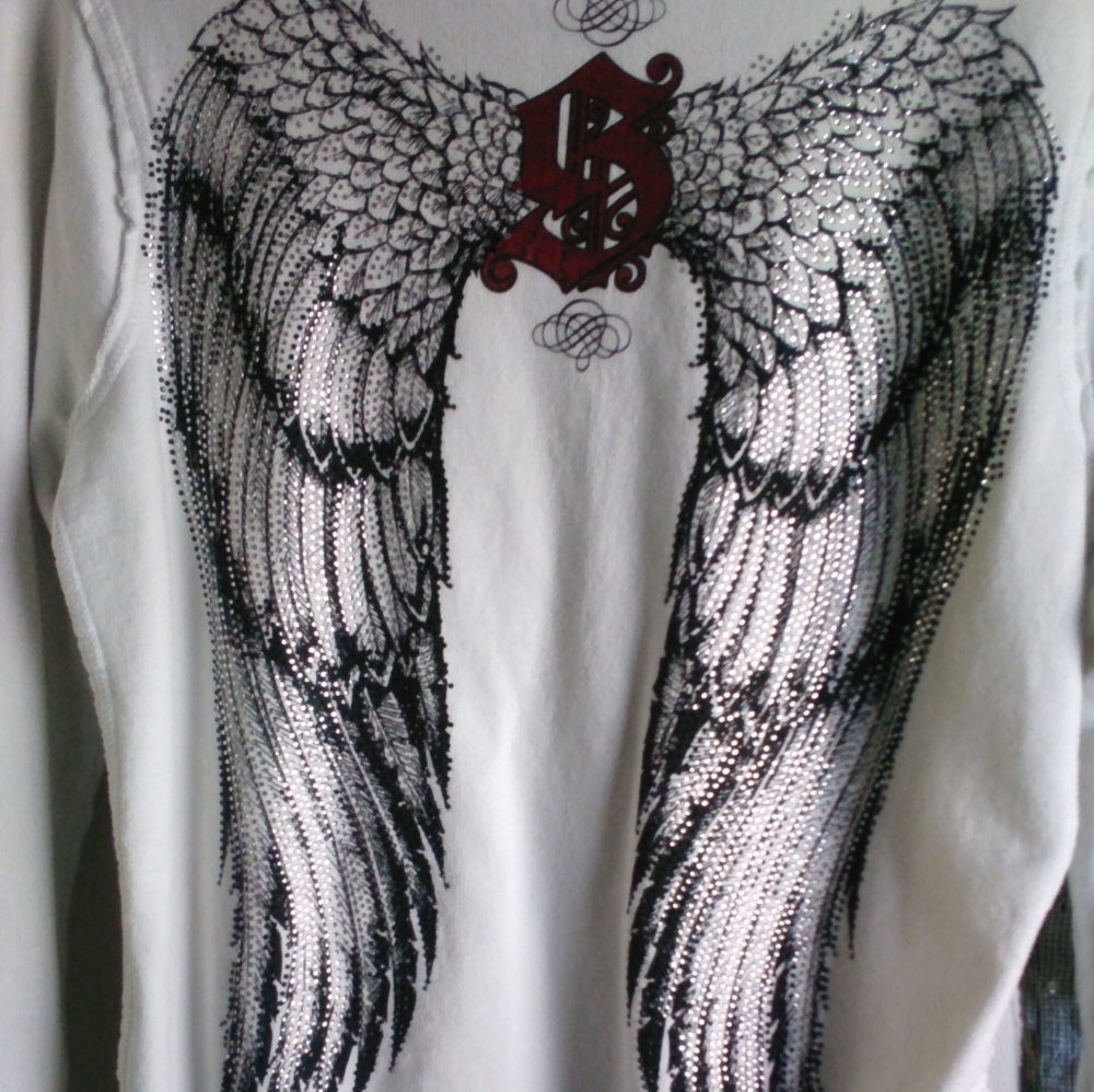 Sinful Rare Rhinestone Wings White Cotton Hoodie - Picture 8 of 10